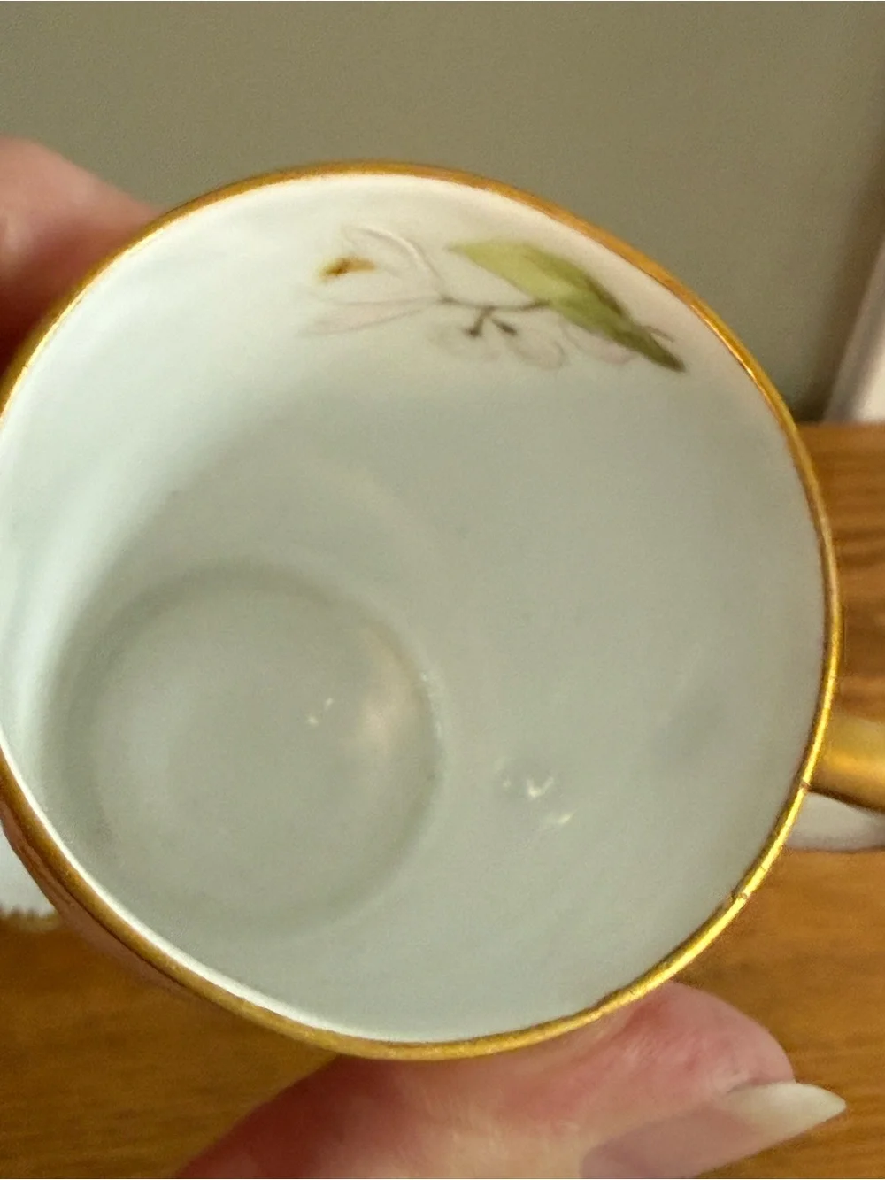 Vintage Porcelain Demitasse Cup and Saucer Hand Paired Floral White Gold Yellow